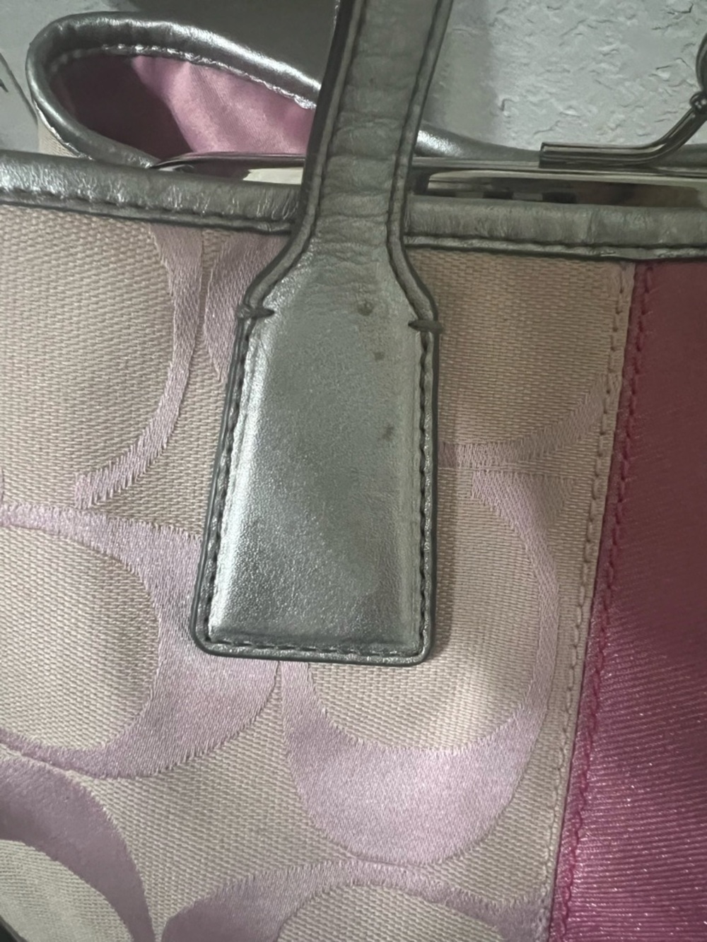 Coach Pink Signature Stripe Shoulder Handbag with Silver Trim - Picture 10 of 10